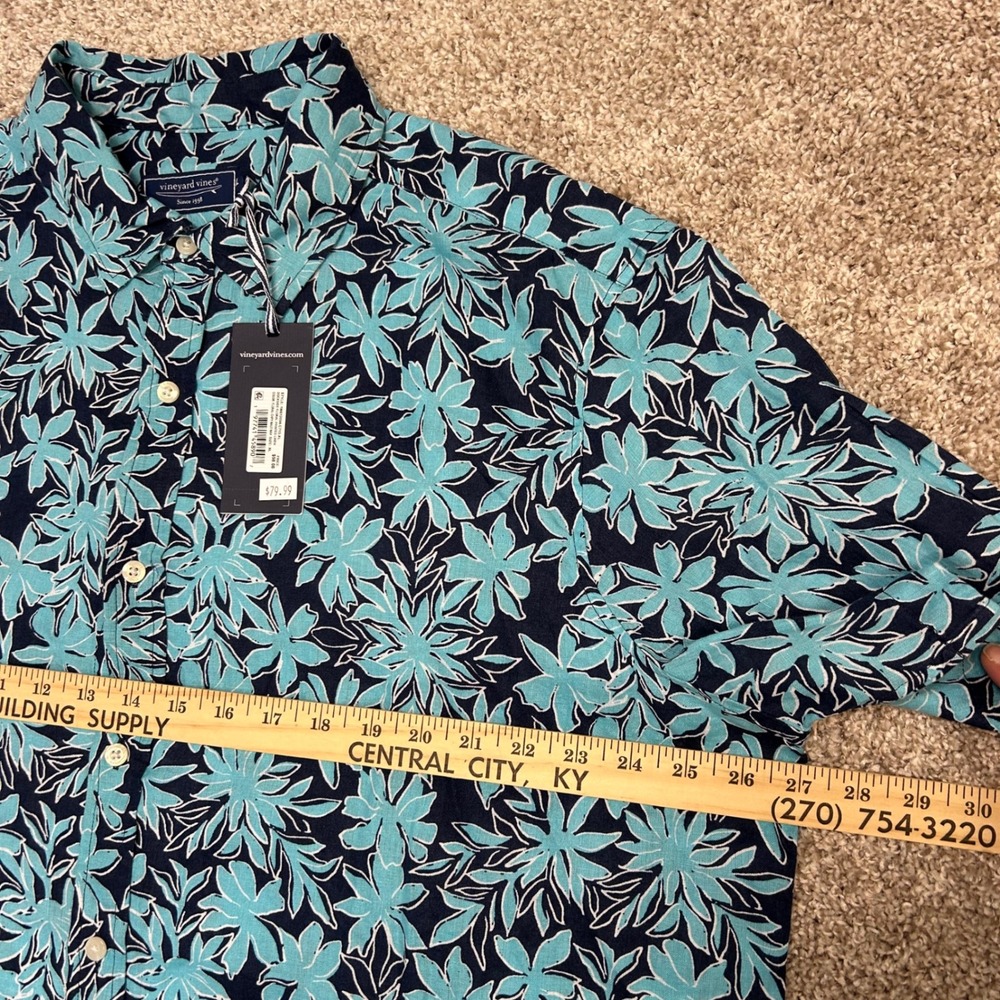 NWT Vineyard Vines Dockside Floral Printed Linen Shirt Men Size XL Navy Blue - Picture 3 of 9
